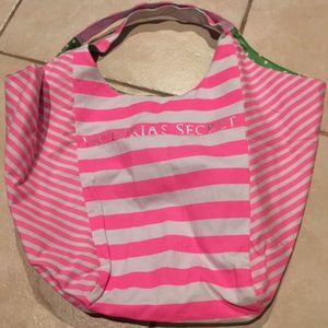Victoria's Secret Pink & White Striped Beach Shopping Travel Tote 21"x15"